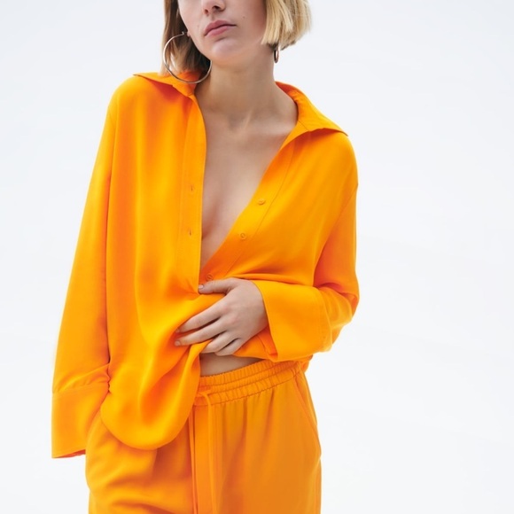 Zara Oversized Blouse with Vents Tangerine - Picture 4 of 10